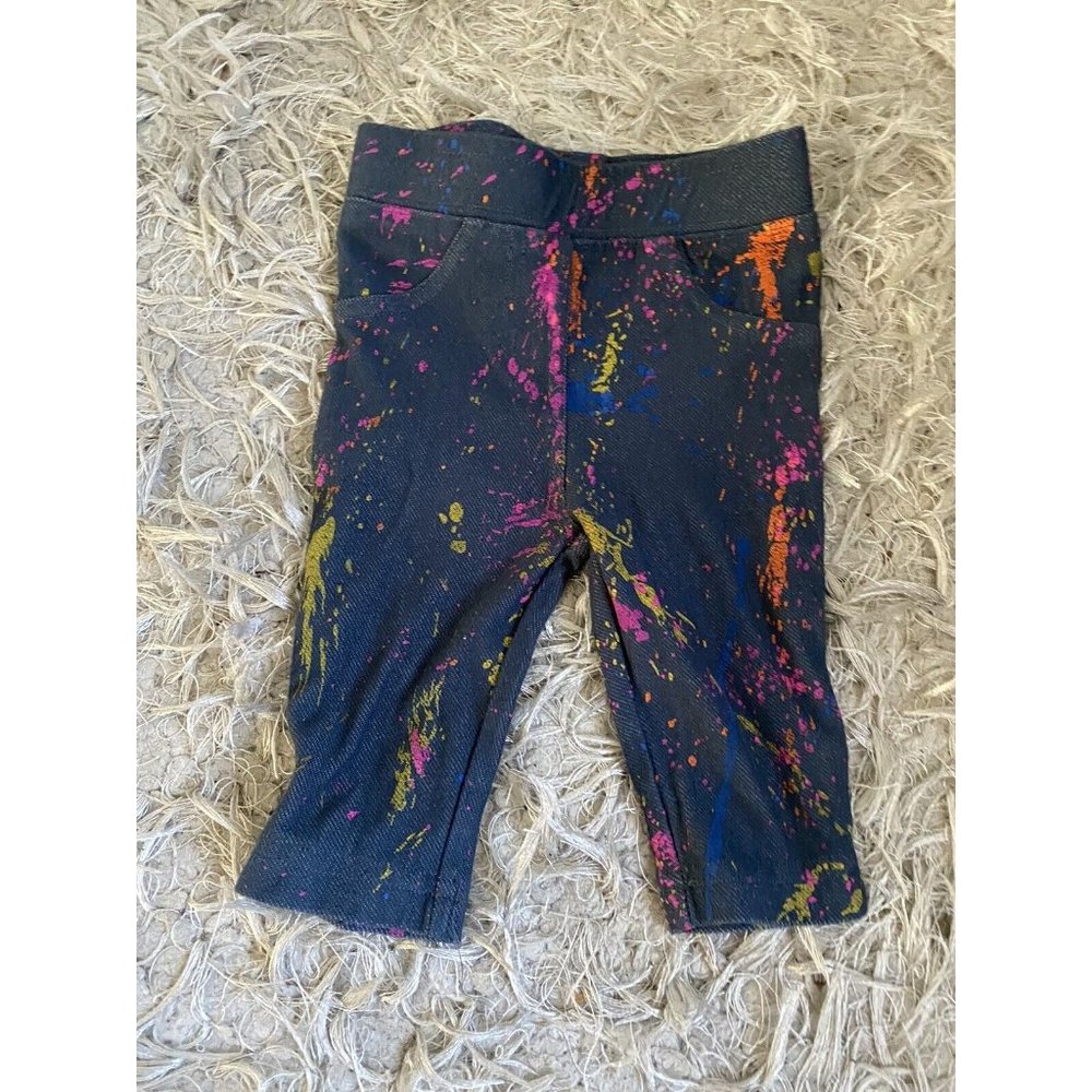 So What Brand Girls Denim Paint Splatter Print Leggings Pants Size 9 Mon…